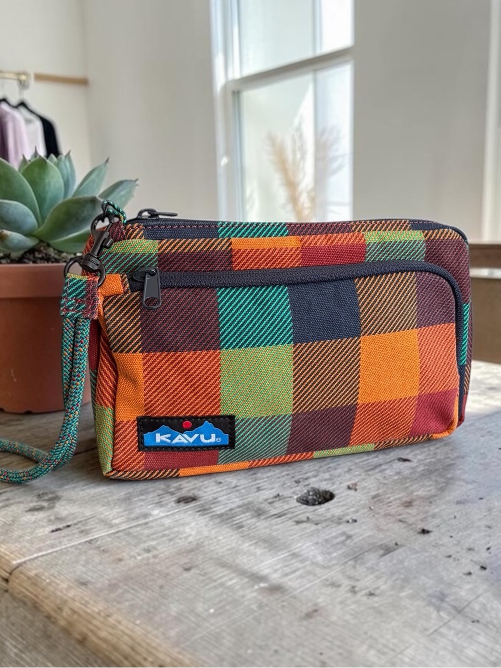 Kavu Multicolor Plaid Toiletry Pouch - Orange, Green, Brown, Navy